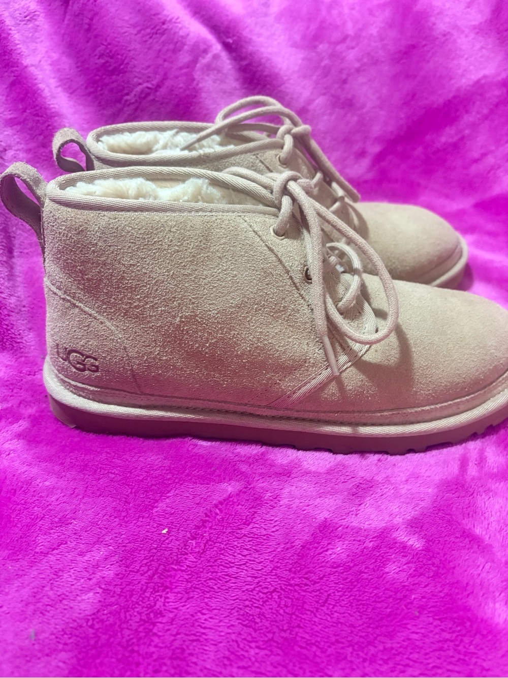 UGG Women’s Beige Suede Lace-Up Boots with Shearling